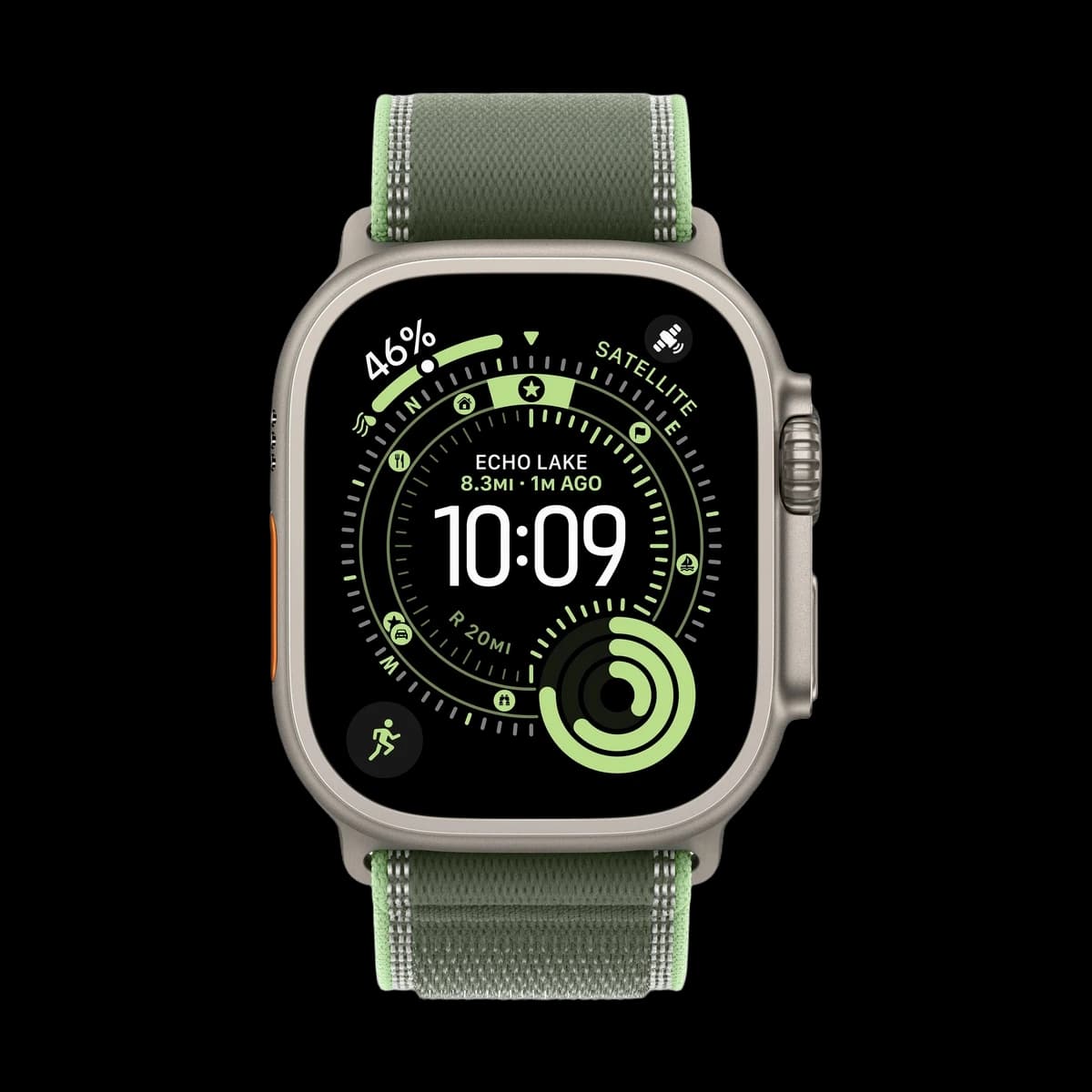 Apple Watch Ultra 3 (2025), 49 мм корпус из титана цвета «Natural», ремешок Trail Loop размера S/M цвета «Green/Neon»