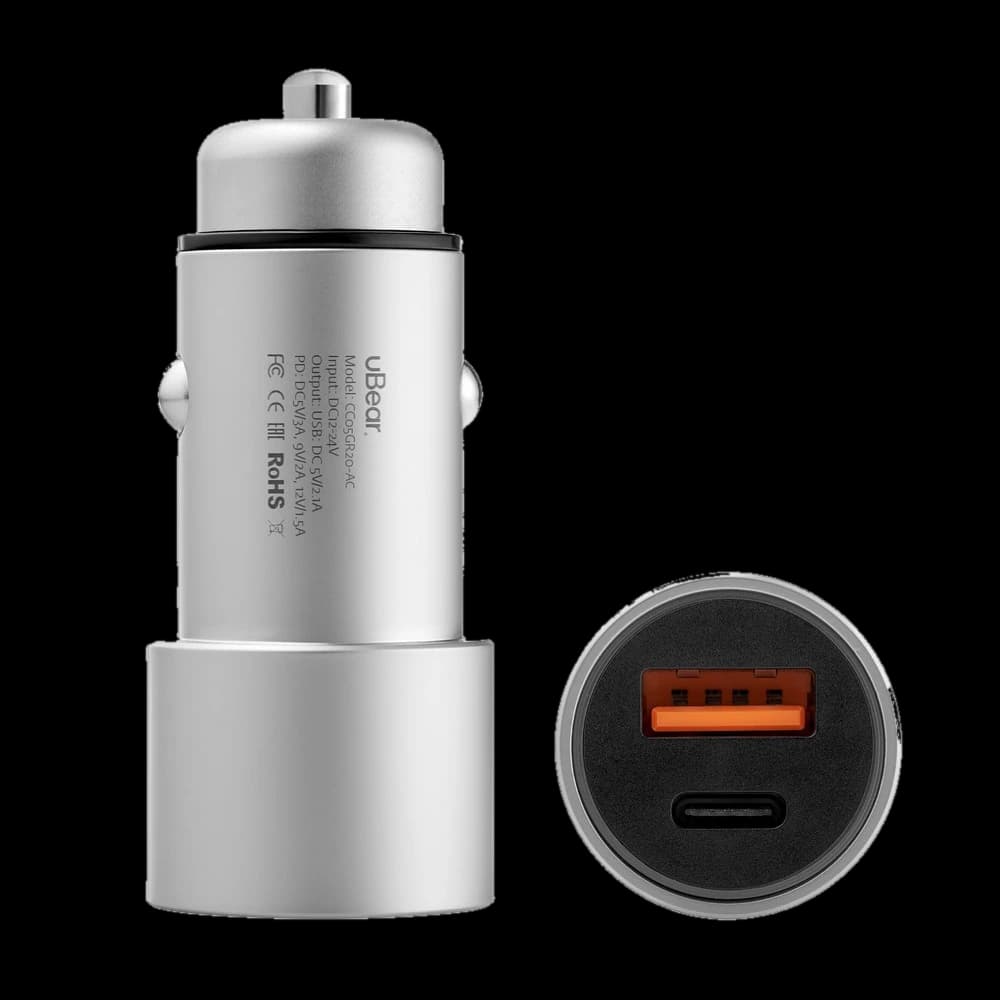 Зарядное устройство автомобильное uBear Ride Car Charger, 20Вт, серый