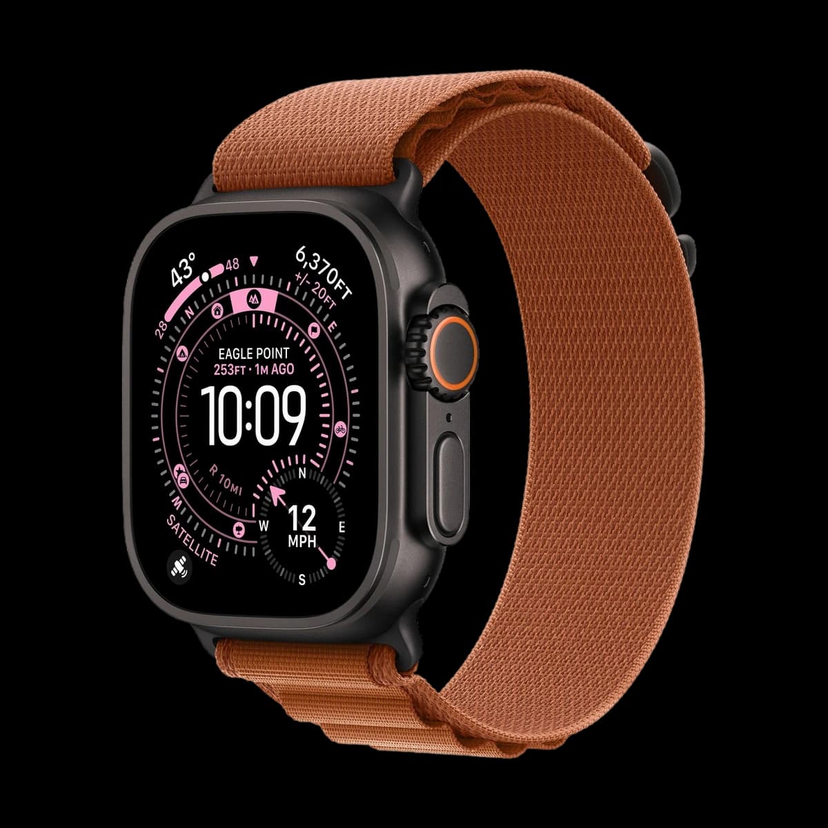 Apple Watch Ultra 3 (2025), 49 мм корпус из титана цвета «Black», ремешок Alpine Loop размера M цвета «Terra Cotta»