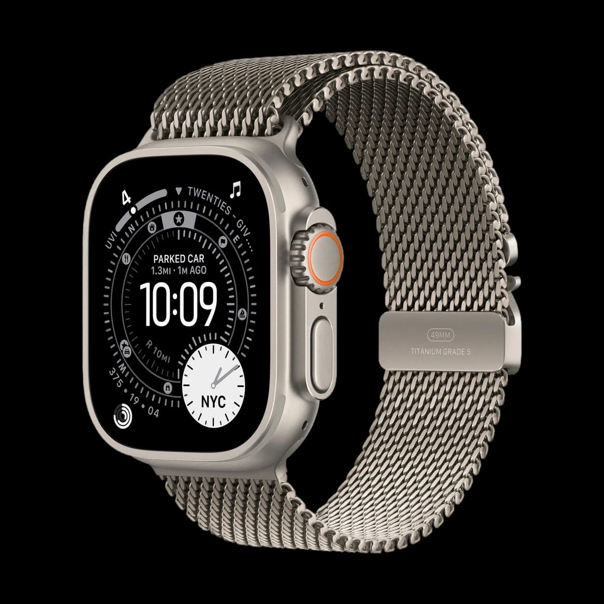 Apple Watch Ultra 3 (2025), 49 мм корпус из титана цвета «Natural», ремешок Titanium Milanese Loop размера S цвета «Natural»