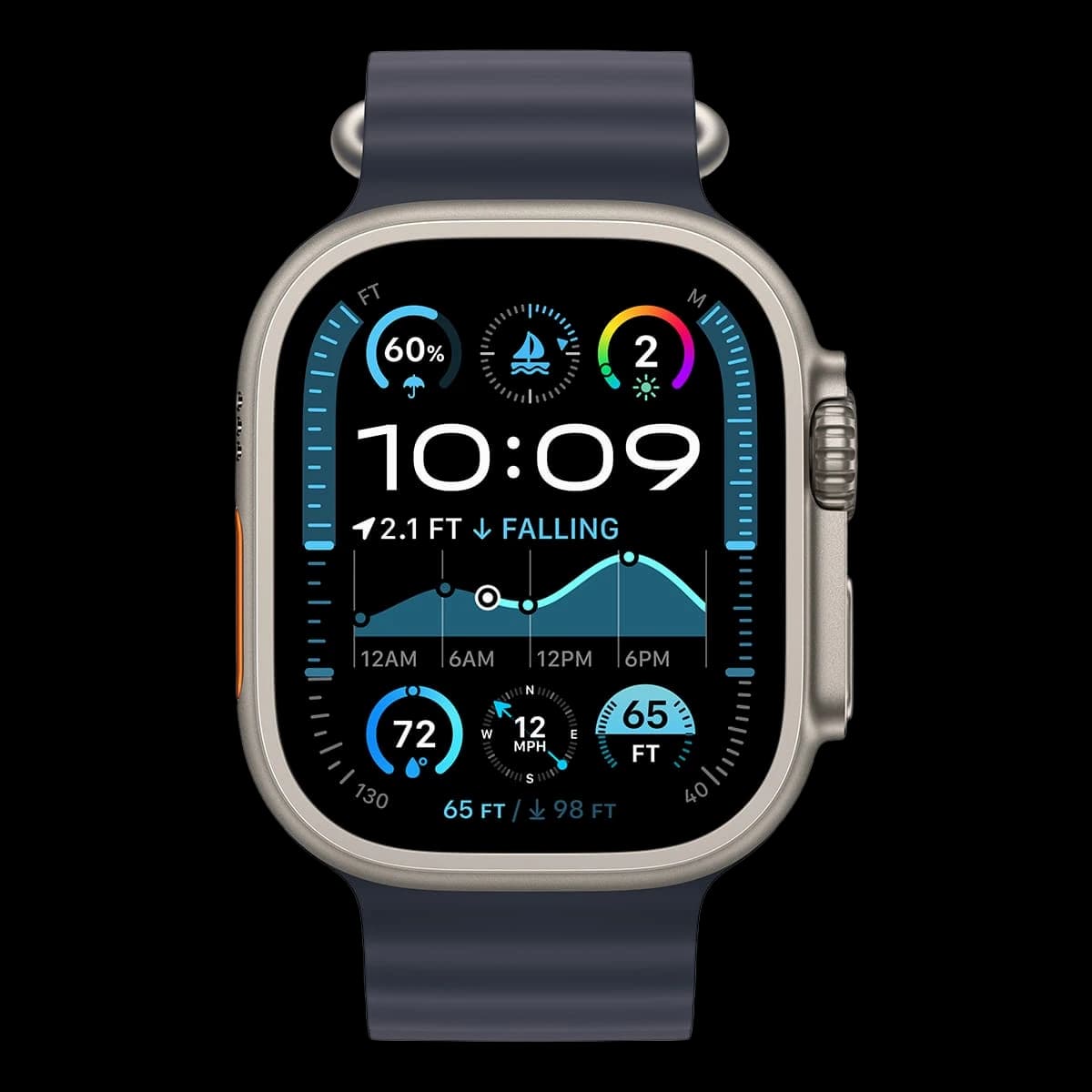 Apple Watch Ultra 2 (2024), 49 мм корпус из титана цвета «Natural», ремешок Ocean Band цвета «Navy»