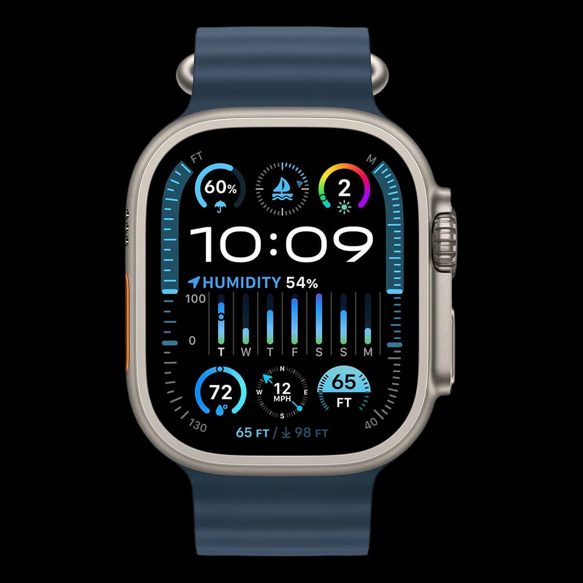 Apple Watch Ultra 2 (2023), 49 мм корпус из титана цвета «Natural», ремешок Ocean Band цвета «Blue»