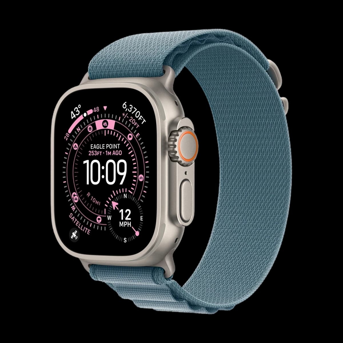 Apple Watch Ultra 3 (2025), 49 мм корпус из титана цвета «Natural», ремешок Alpine Loop размера S цвета «Light Blue»