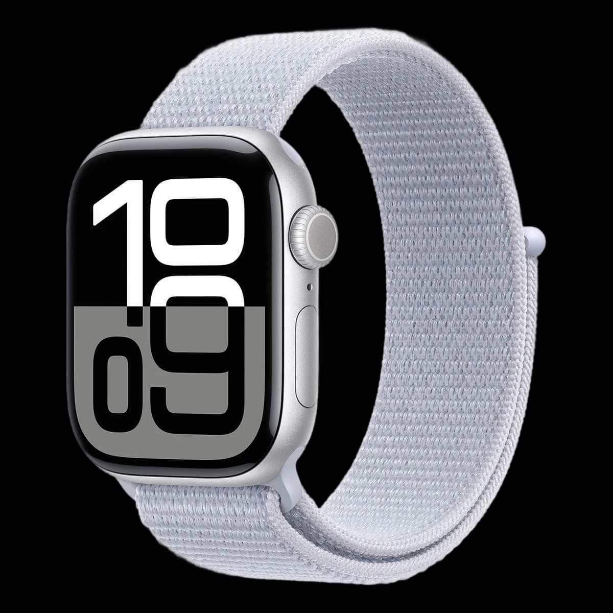 Apple Watch Series 10, 42 мм корпус из алюминия цвета «Silver», ремешок Sport Loop цвета «Blue Cloud»