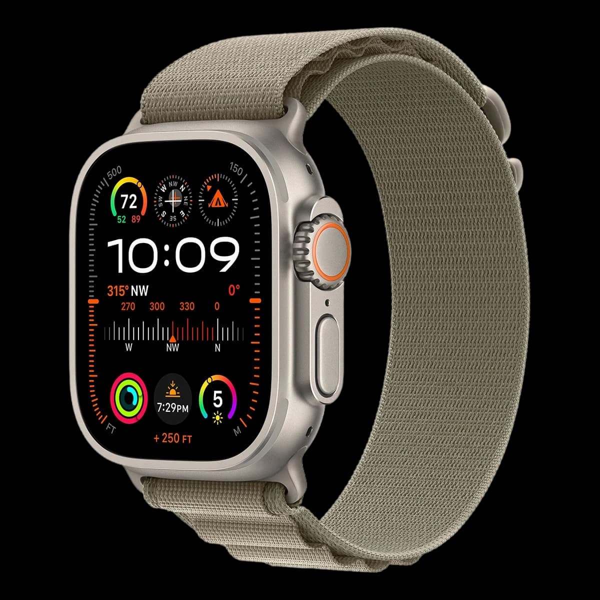 Apple Watch Ultra 2 (2023), 49 мм корпус из титана цвета «Natural», ремешок Alpine Loop размера L цвета «Olive»