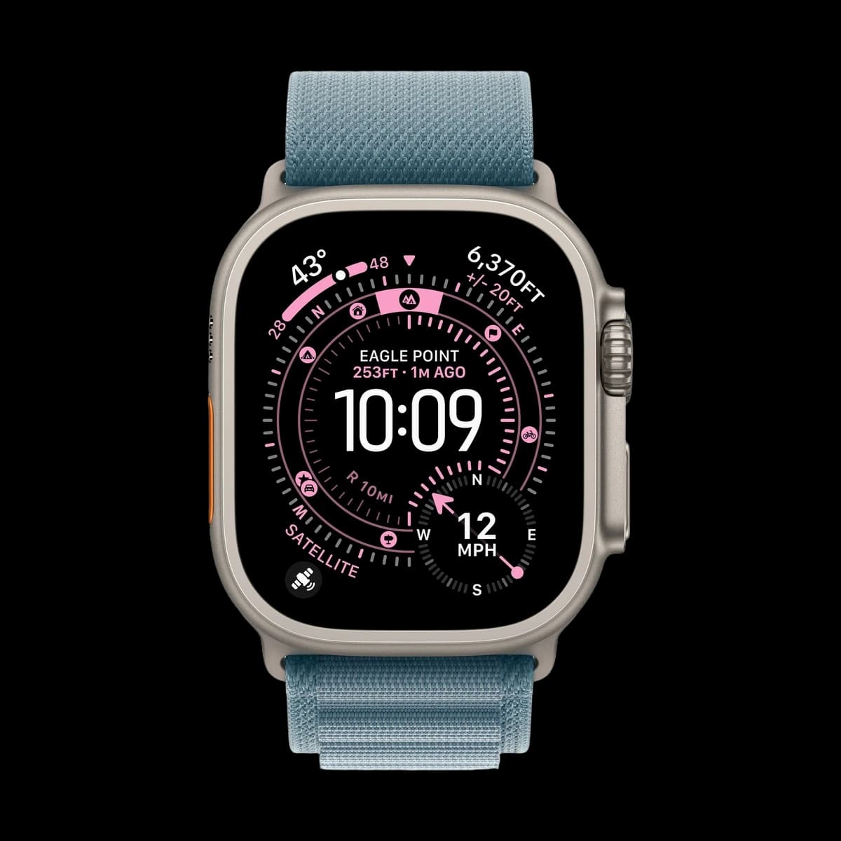Apple Watch Ultra 3 (2025), 49 мм корпус из титана цвета «Natural», ремешок Alpine Loop размера L цвета «Light Blue»