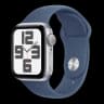 Apple Watch SE (2024), 40 мм корпус из алюминия цвета «Silver», ремешок Sport Band размера S/M цвета «Denim»