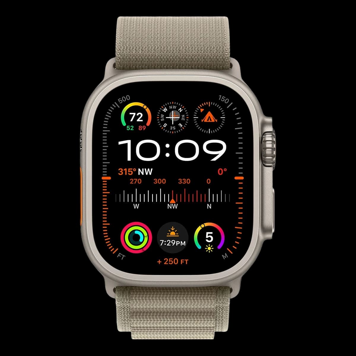 Apple Watch Ultra 2 (2023), 49 мм корпус из титана цвета «Natural», ремешок Alpine Loop размера L цвета «Olive»