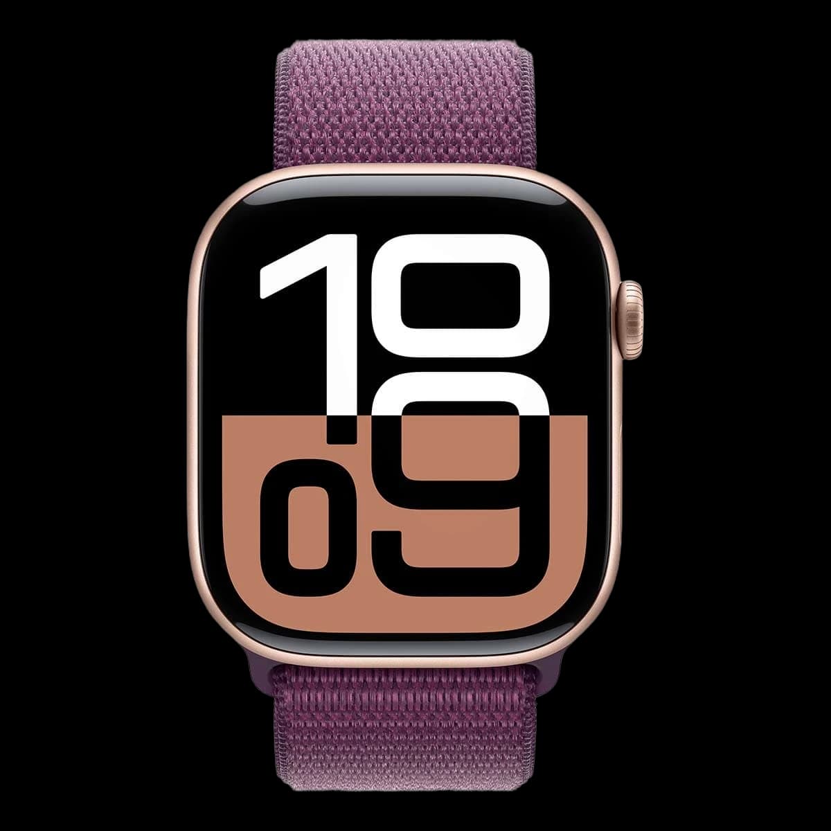 Apple Watch Series 10, 46 мм корпус из алюминия цвета «Rose Gold», ремешок Sport Loop цвета «Plum»