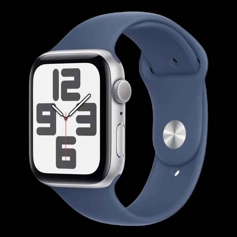 Apple Watch SE (2024), 44 мм корпус из алюминия цвета «Silver», ремешок Sport Band размера M/L цвета «Denim»
