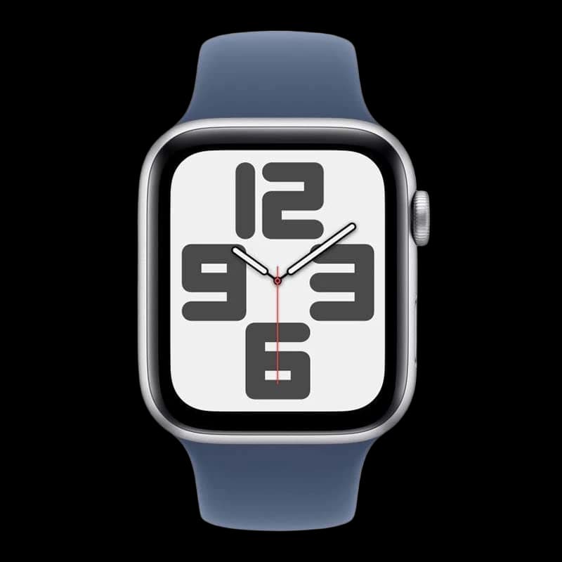 Apple Watch SE (2024), 40 мм корпус из алюминия цвета «Silver», ремешок Sport Band размера S/M цвета «Denim»
