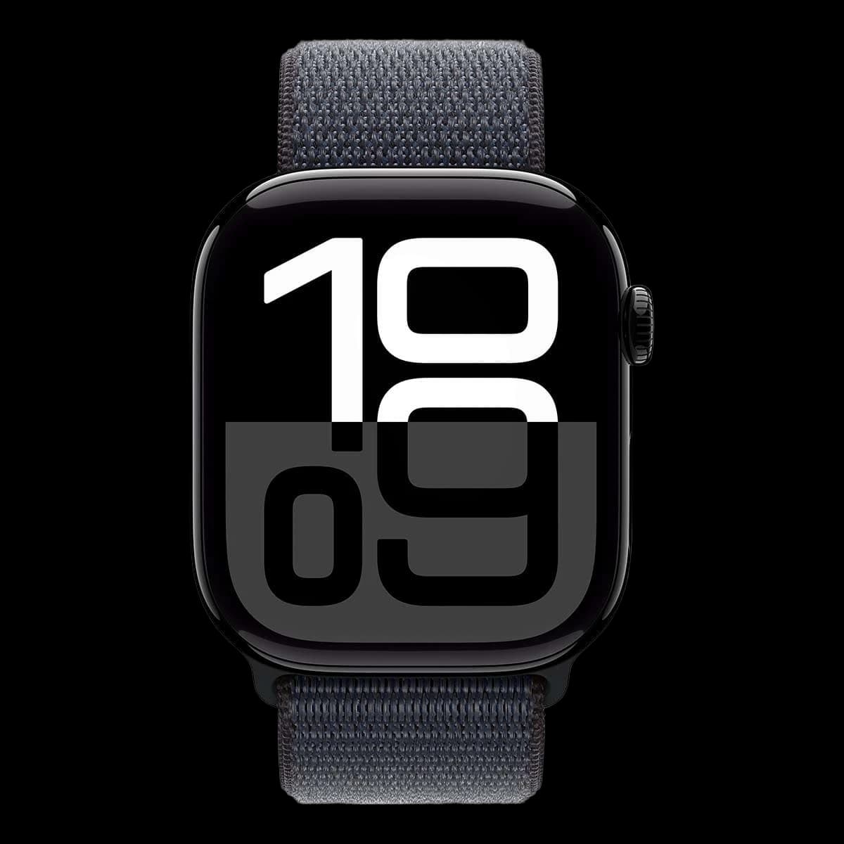 Apple Watch Series 10, 46 мм корпус из алюминия цвета «Jet Black», ремешок Sport Loop цвета «Ink»