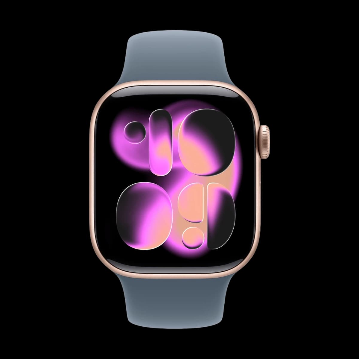 Apple Watch Series 11, 46 мм корпус из алюминия цвета «Rose Gold», ремешок Sport Band размера S/M цвета «Anchor Blue»