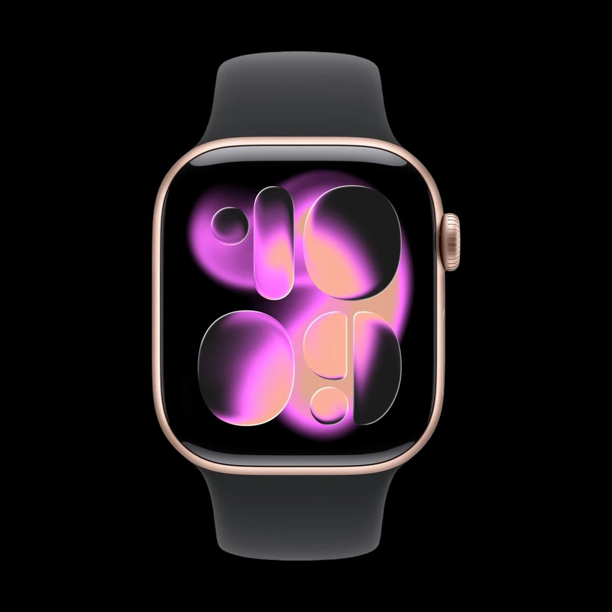 Apple Watch Series 11, 46 мм корпус из алюминия цвета «Rose Gold», ремешок Sport Band размера S/M цвета «Black»