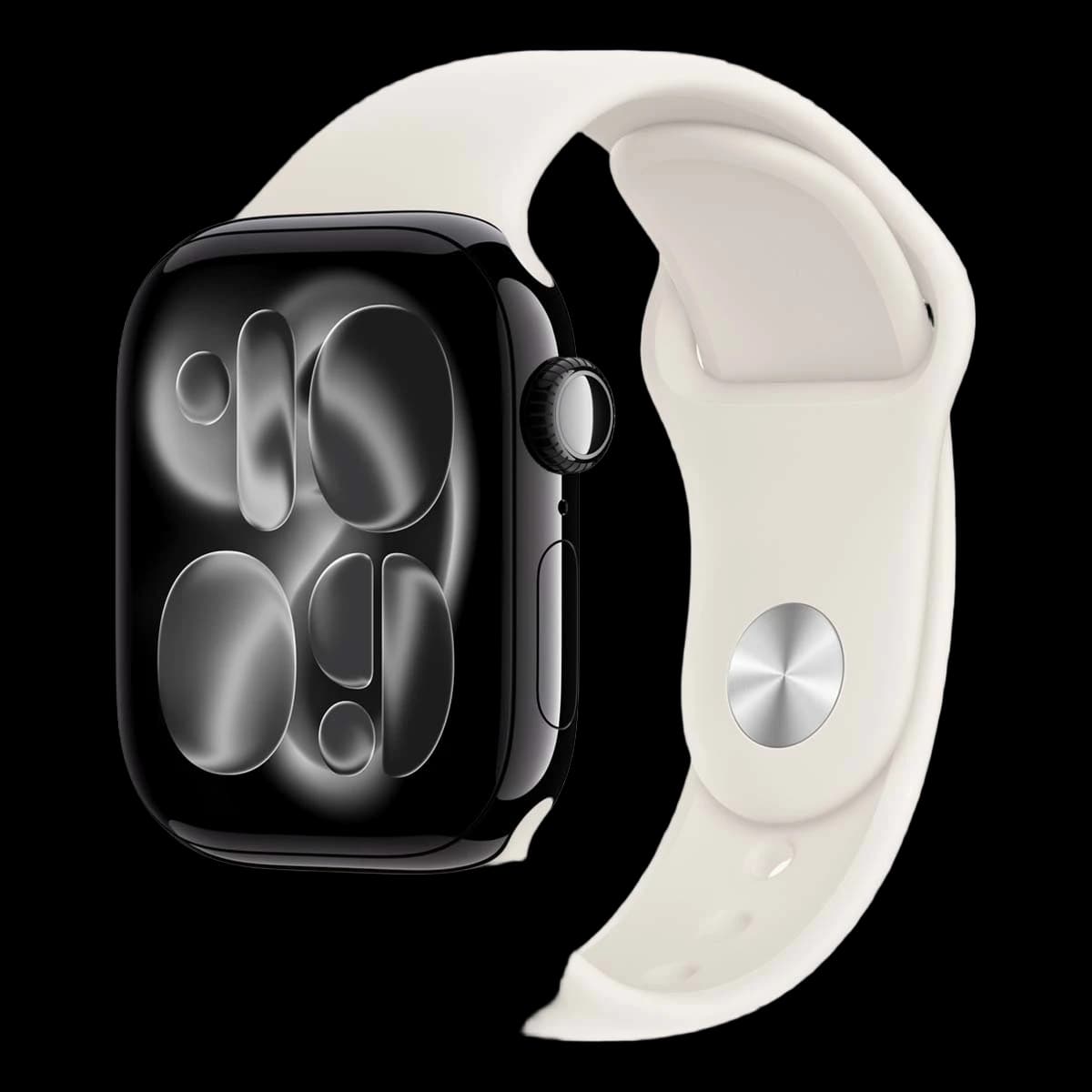 Apple Watch Series 11, 46 мм корпус из алюминия цвета «Jet Black», ремешок Sport Band размера M/L цвета «Light Blush»
