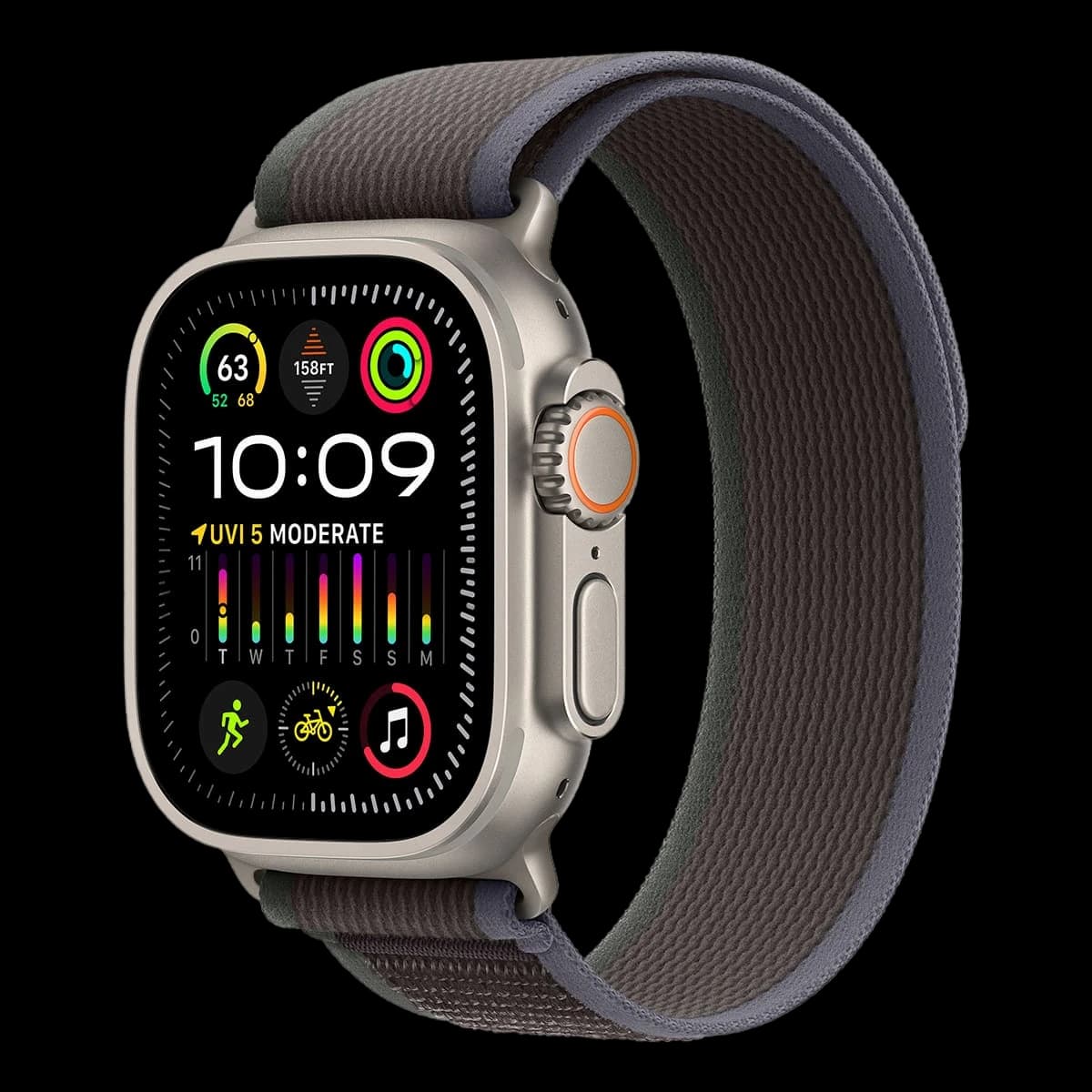 Apple Watch Ultra 2 (2023), 49 мм корпус из титана цвета «Natural», ремешок Trail Loop размера S/M цвета «Blue/Black»
