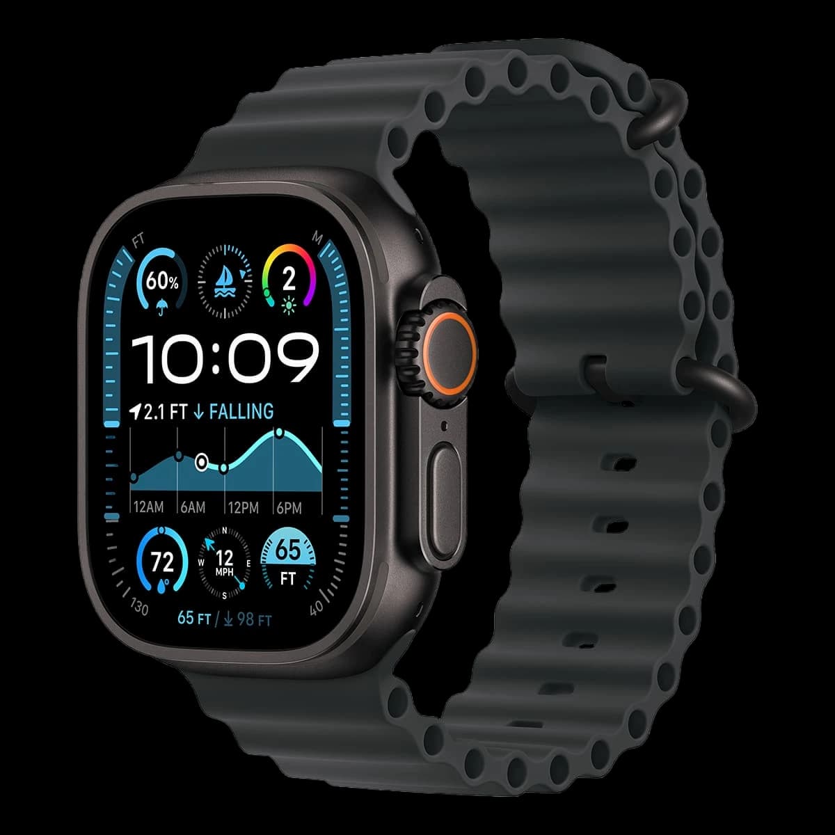Apple Watch Ultra 2 (2024), 49 мм корпус из титана цвета «Black», ремешок Ocean Band цвета «Black»