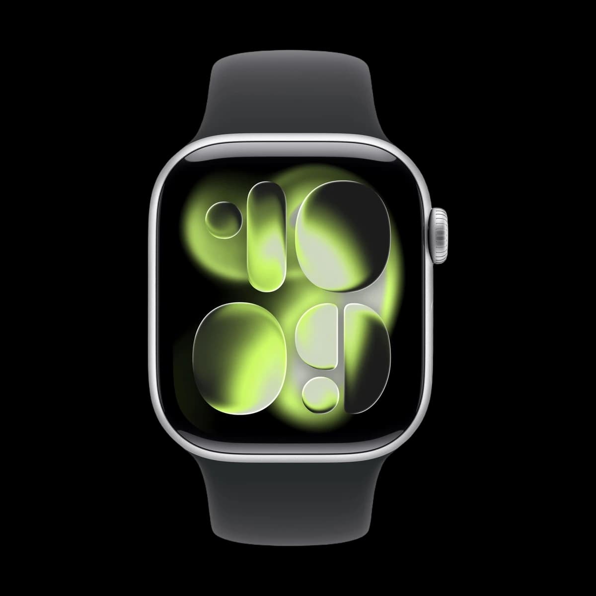 Apple Watch Series 11, 46 мм корпус из алюминия цвета «Silver», ремешок Sport Band размера M/L цвета «Black»
