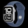Apple Watch Series 10, 42 мм корпус из алюминия цвета «Silver», ремешок Sport Band размера M/L цвета «Denim»