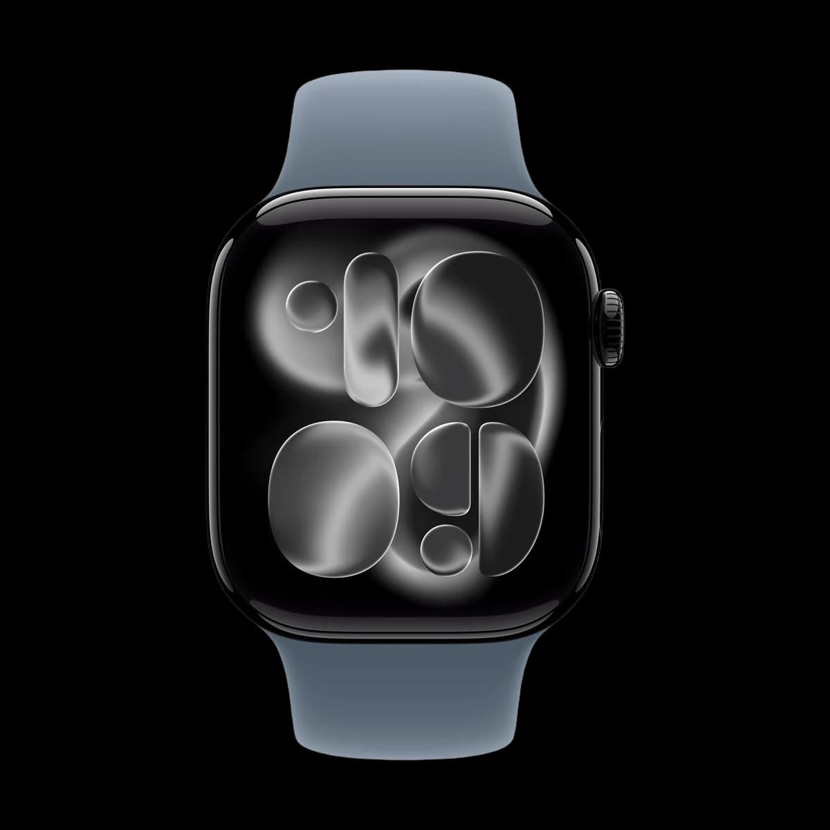 Apple Watch Series 11, 46 мм корпус из алюминия цвета «Jet Black», ремешок Sport Band размера M/L цвета «Anchor Blue»