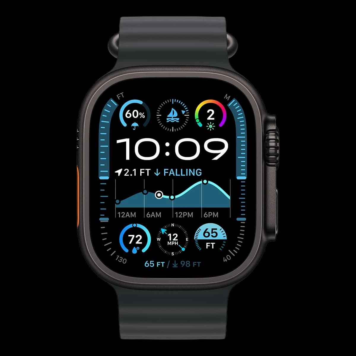 Apple Watch Ultra 2 (2024), 49 мм корпус из титана цвета «Black», ремешок Ocean Band цвета «Black»