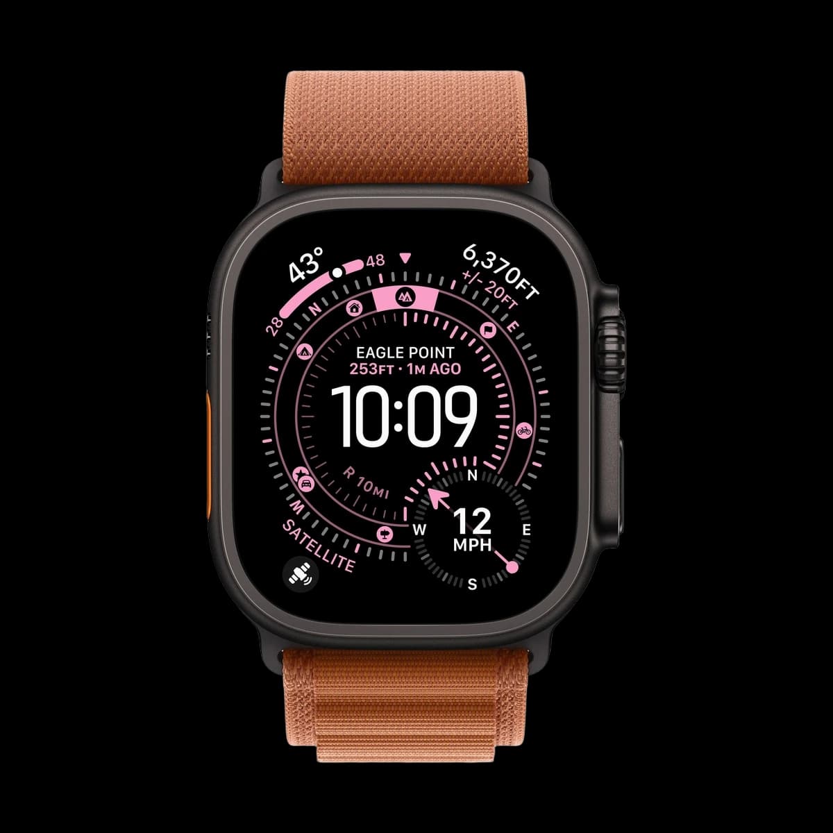 Apple Watch Ultra 3 (2025), 49 мм корпус из титана цвета «Black», ремешок Alpine Loop размера L цвета «Terra Cotta»