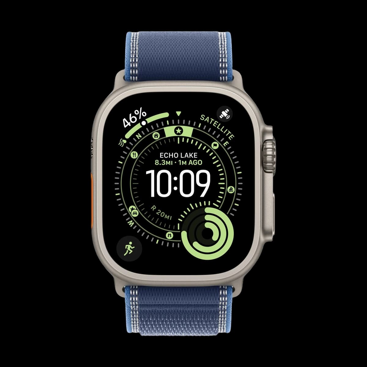 Apple Watch Ultra 3 (2025), 49 мм корпус из титана цвета «Natural», ремешок Trail Loop размера S/M цвета «Blue/Bright Blue»