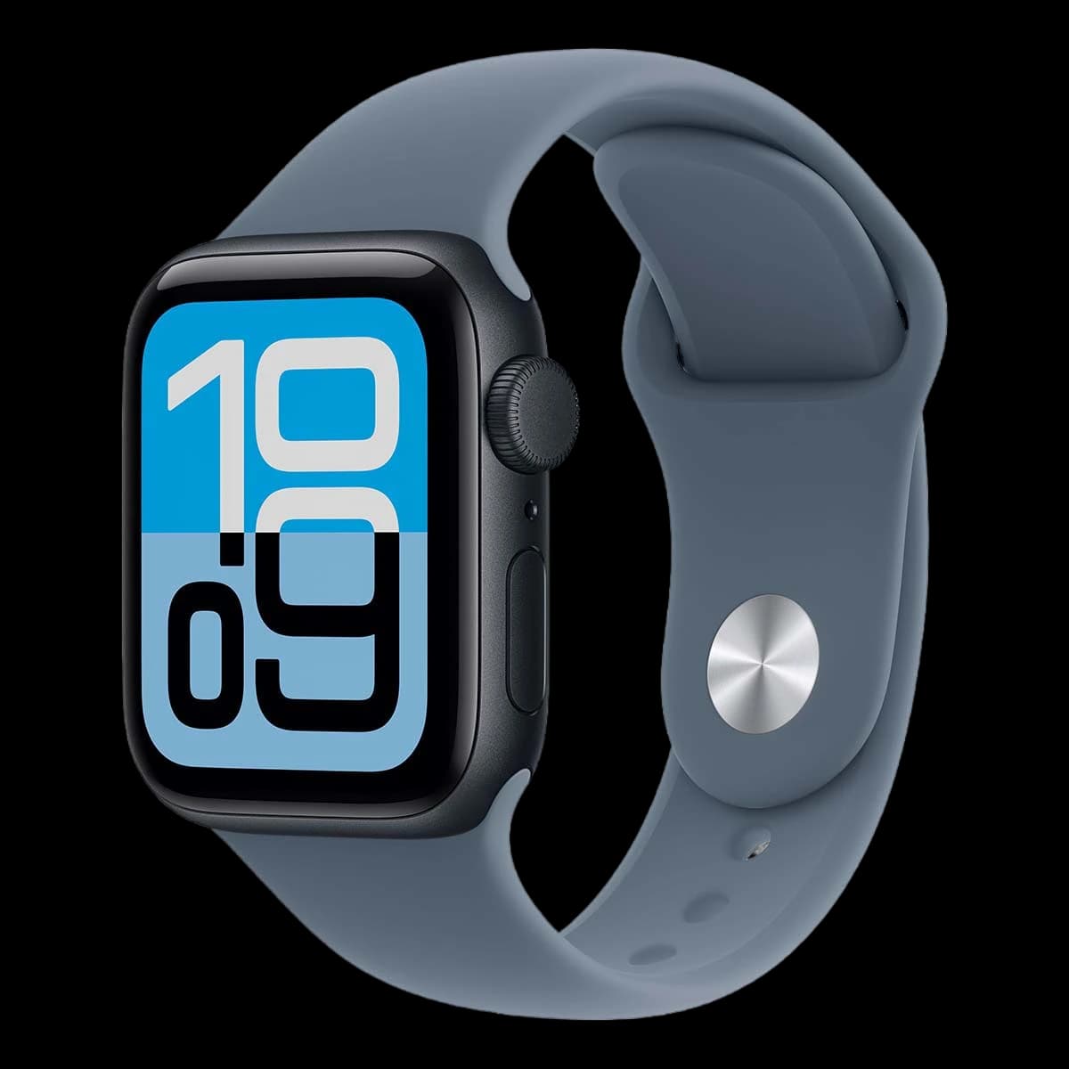 Apple Watch SE 3 (2025), 44 мм корпус из алюминия цвета «Midnight», ремешок Sport Band размера S/M цвета «Anchor Blue»