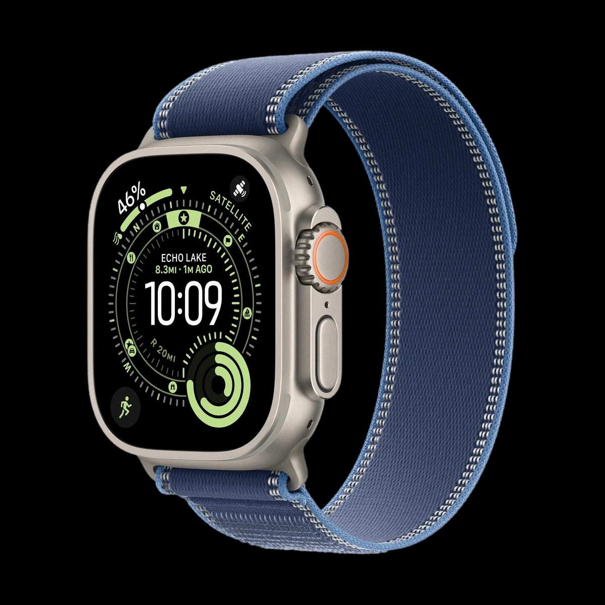 Apple Watch Ultra 3 (2025), 49 мм корпус из титана цвета «Natural», ремешок Trail Loop размера S/M цвета «Blue/Bright Blue»