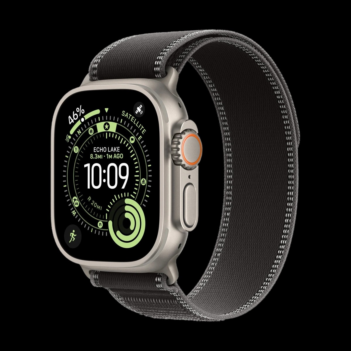 Apple Watch Ultra 3 (2025), 49 мм корпус из титана цвета «Natural», ремешок Trail Loop размера S/M цвета «Black/Charcoal»
