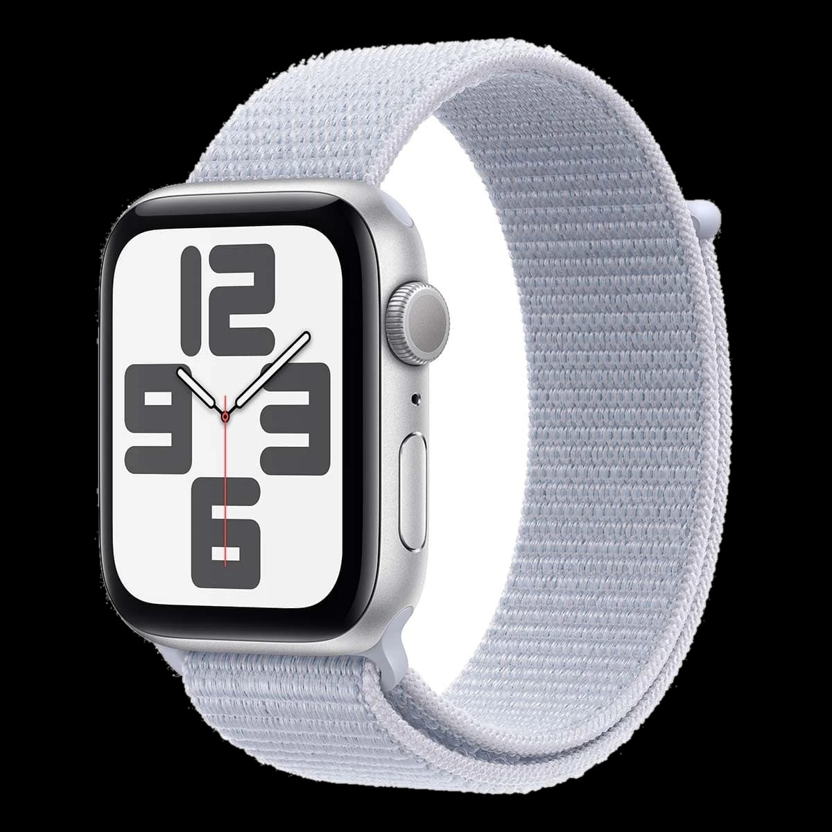 Apple Watch SE (2024), 44 мм корпус из алюминия цвета «Silver», ремешок Sport Loop цвета «Blue Cloud»