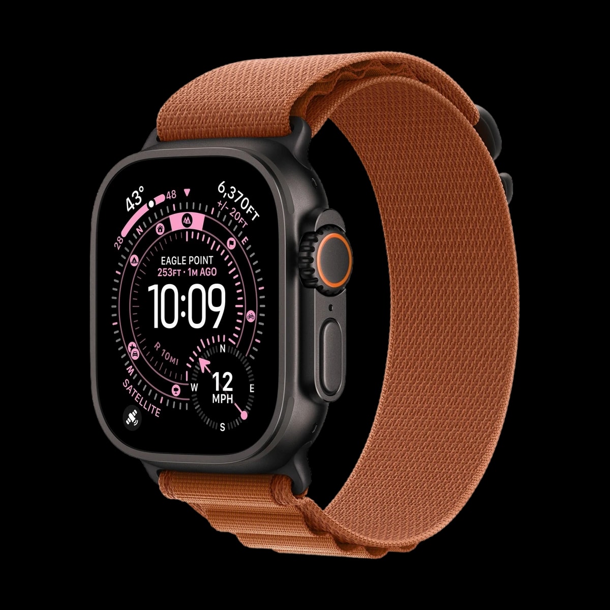 Apple Watch Ultra 3 (2025), 49 мм корпус из титана цвета «Black», ремешок Alpine Loop размера L цвета «Terra Cotta»