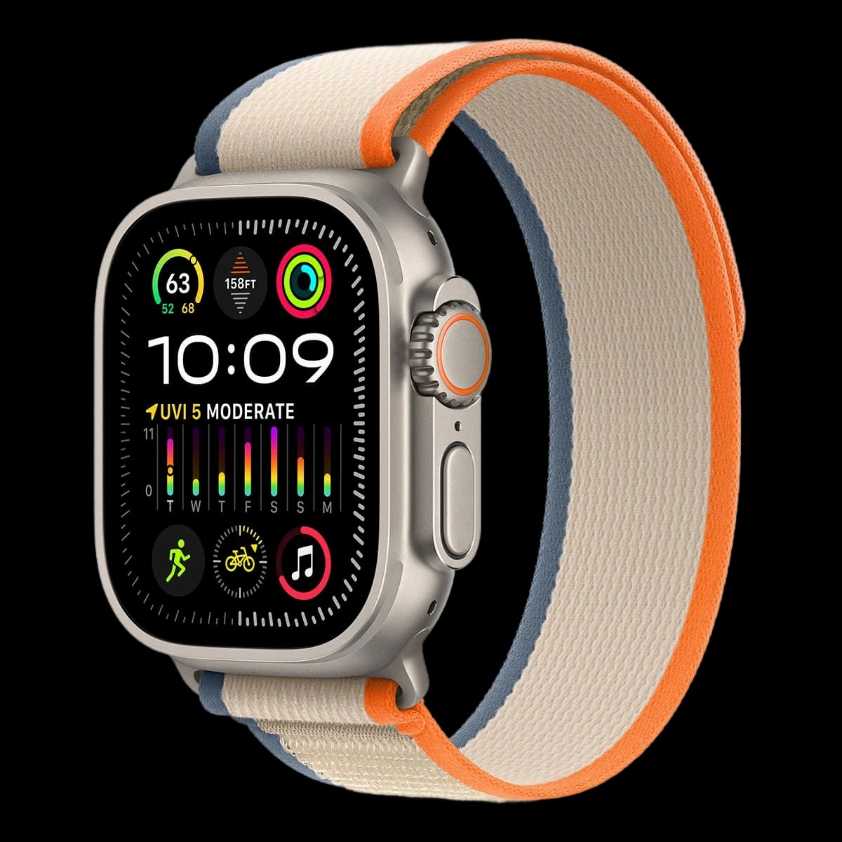 Apple Watch Ultra 2 (2023), 49 мм корпус из титана цвета «Natural», ремешок Trail Loop размера M/L цвета «Orange/Beige»