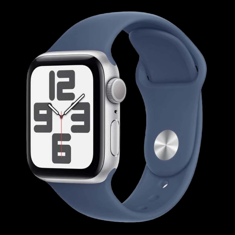 Apple Watch SE (2024), 40 мм корпус из алюминия цвета «Silver», ремешок Sport Band размера S/M цвета «Denim»