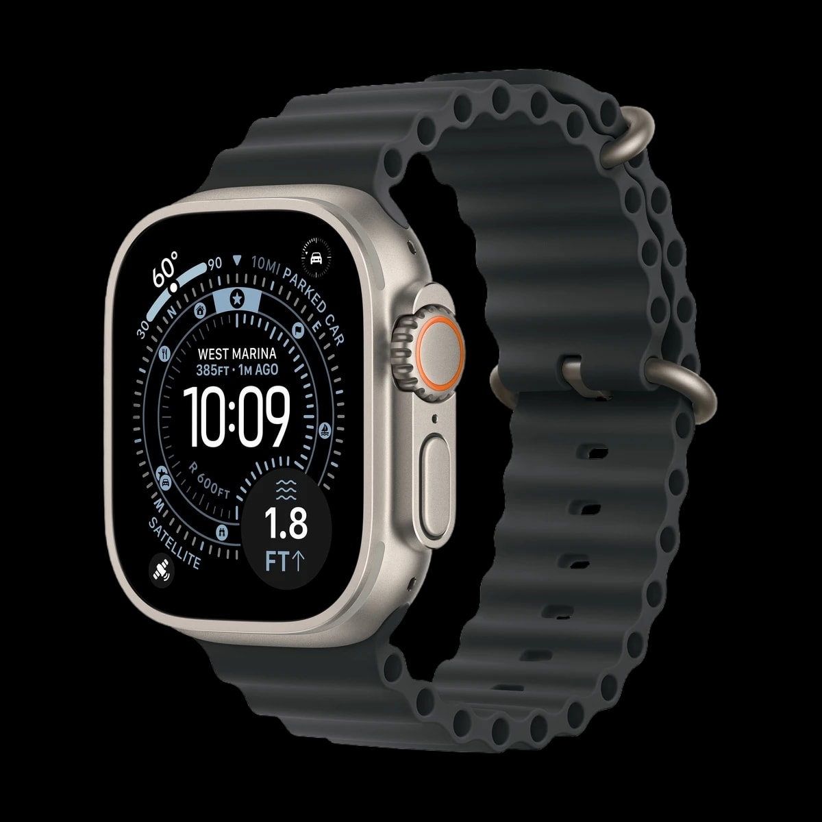 Apple Watch Ultra 3 (2025), 49 мм корпус из титана цвета «Natural», ремешок Ocean Band цвета «Black»