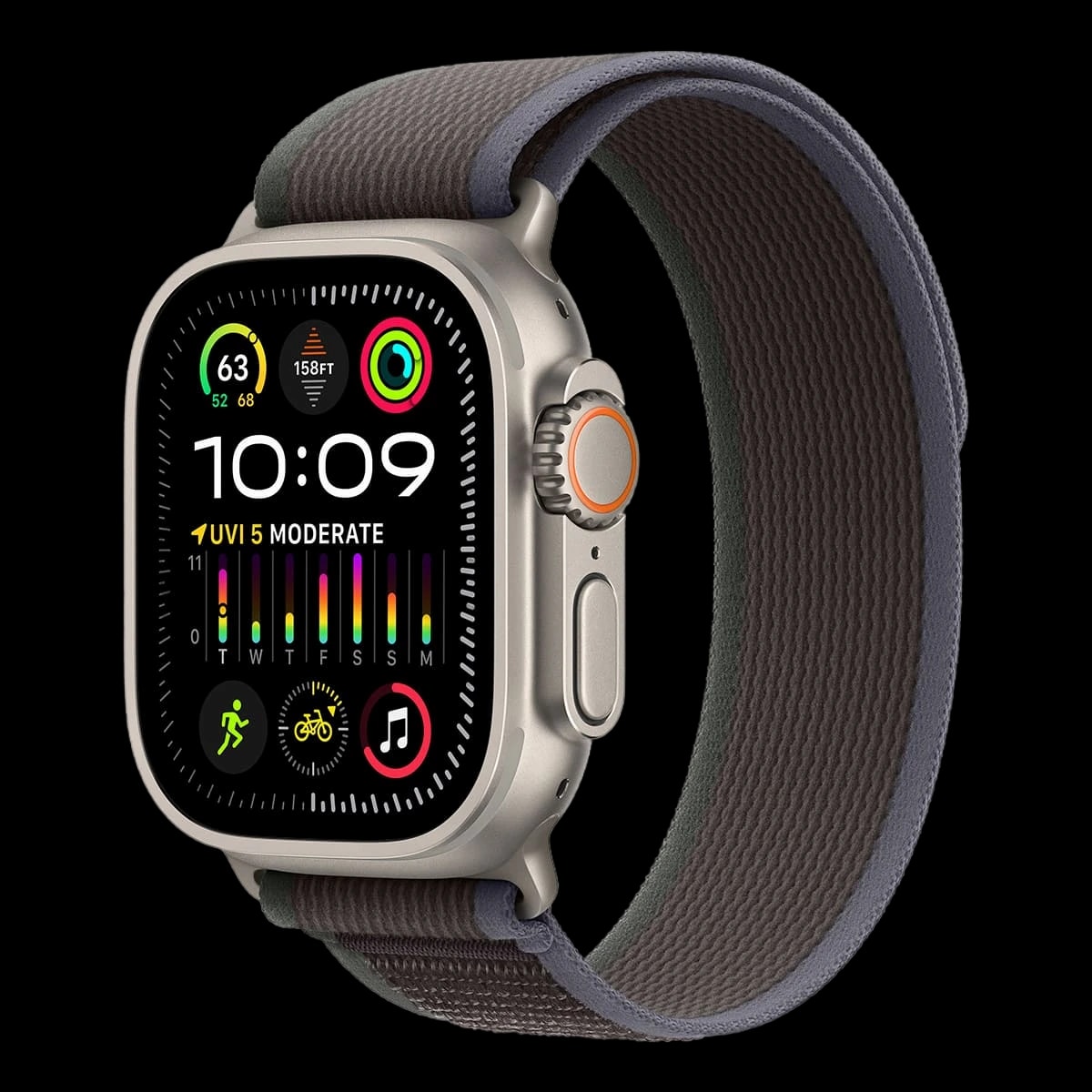 Apple Watch Ultra 2 (2023), 49 мм корпус из титана цвета «Natural», ремешок Trail Loop размера S/M цвета «Blue/Black»