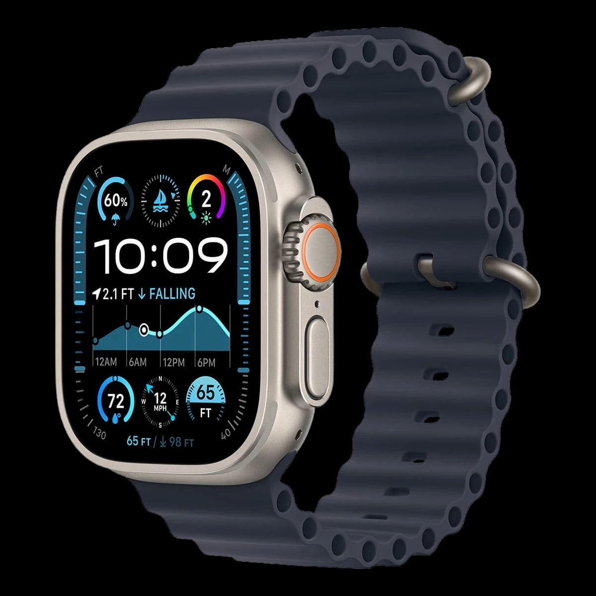 Apple Watch Ultra 2 (2024), 49 мм корпус из титана цвета «Natural», ремешок Ocean Band цвета «Navy»
