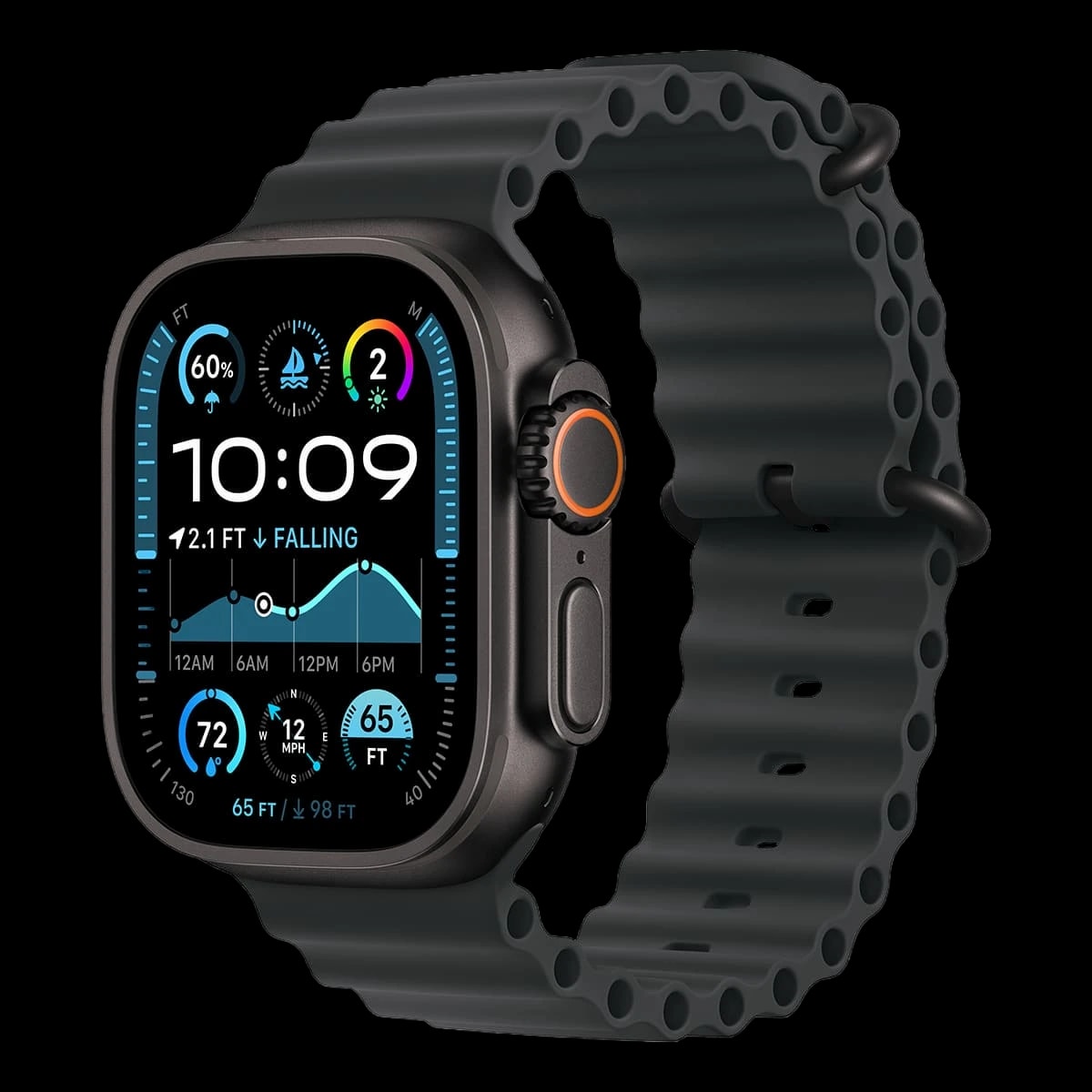 Apple Watch Ultra 2 (2024), 49 мм корпус из титана цвета «Black», ремешок Ocean Band цвета «Black»