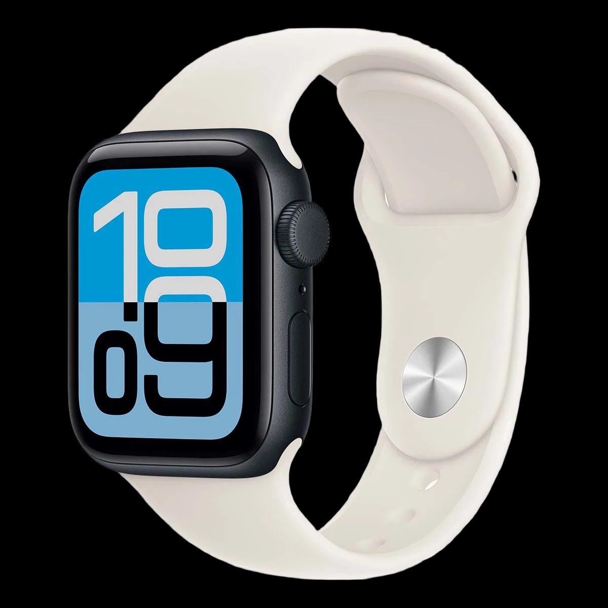 Apple Watch SE 3 (2025), 40 мм корпус из алюминия цвета «Midnight», ремешок Sport Band размера S/M цвета «Starlight»
