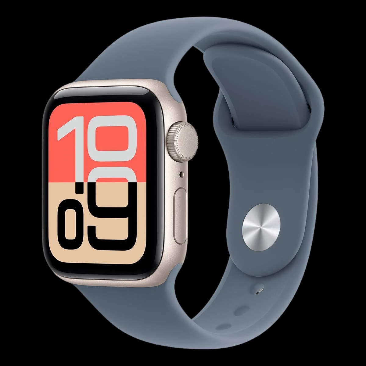 Apple Watch SE 3 (2025), 40 мм корпус из алюминия цвета «Starlight», ремешок Sport Band размера S/M цвета «Anchor Blue»