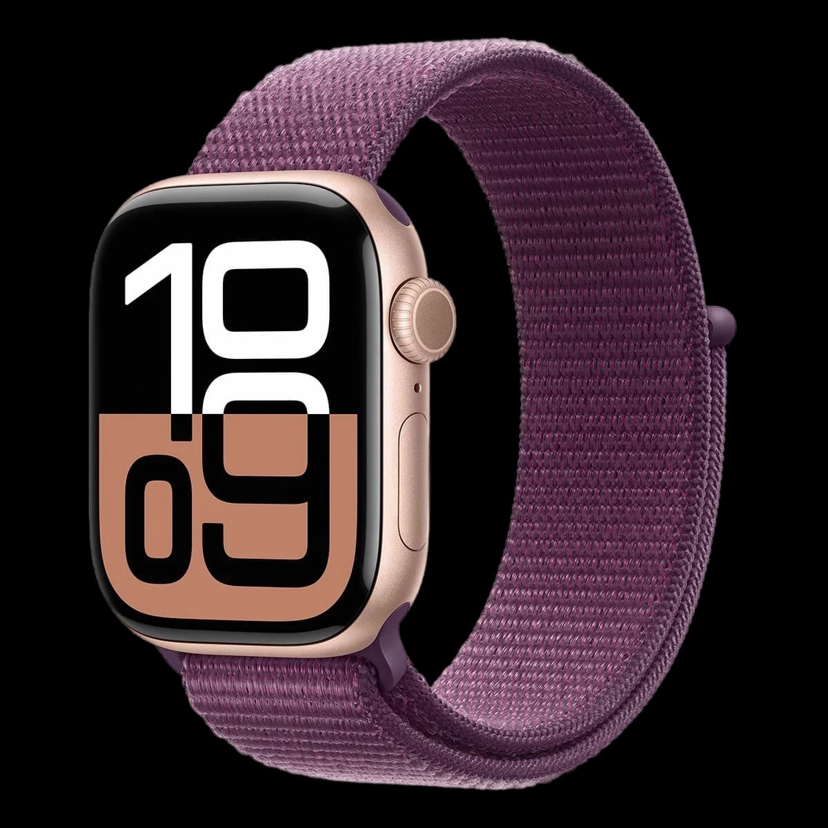 Apple Watch Series 10, 42 мм корпус из алюминия цвета «Rose Gold», ремешок Sport Loop цвета «Plum»
