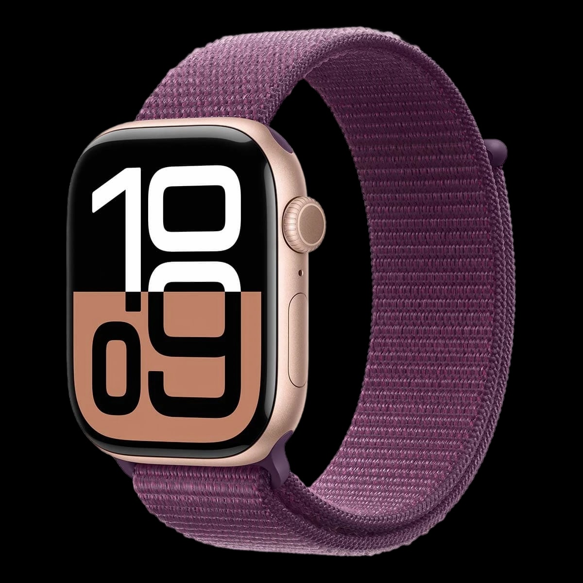 Apple Watch Series 10, 46 мм корпус из алюминия цвета «Rose Gold», ремешок Sport Loop цвета «Plum»