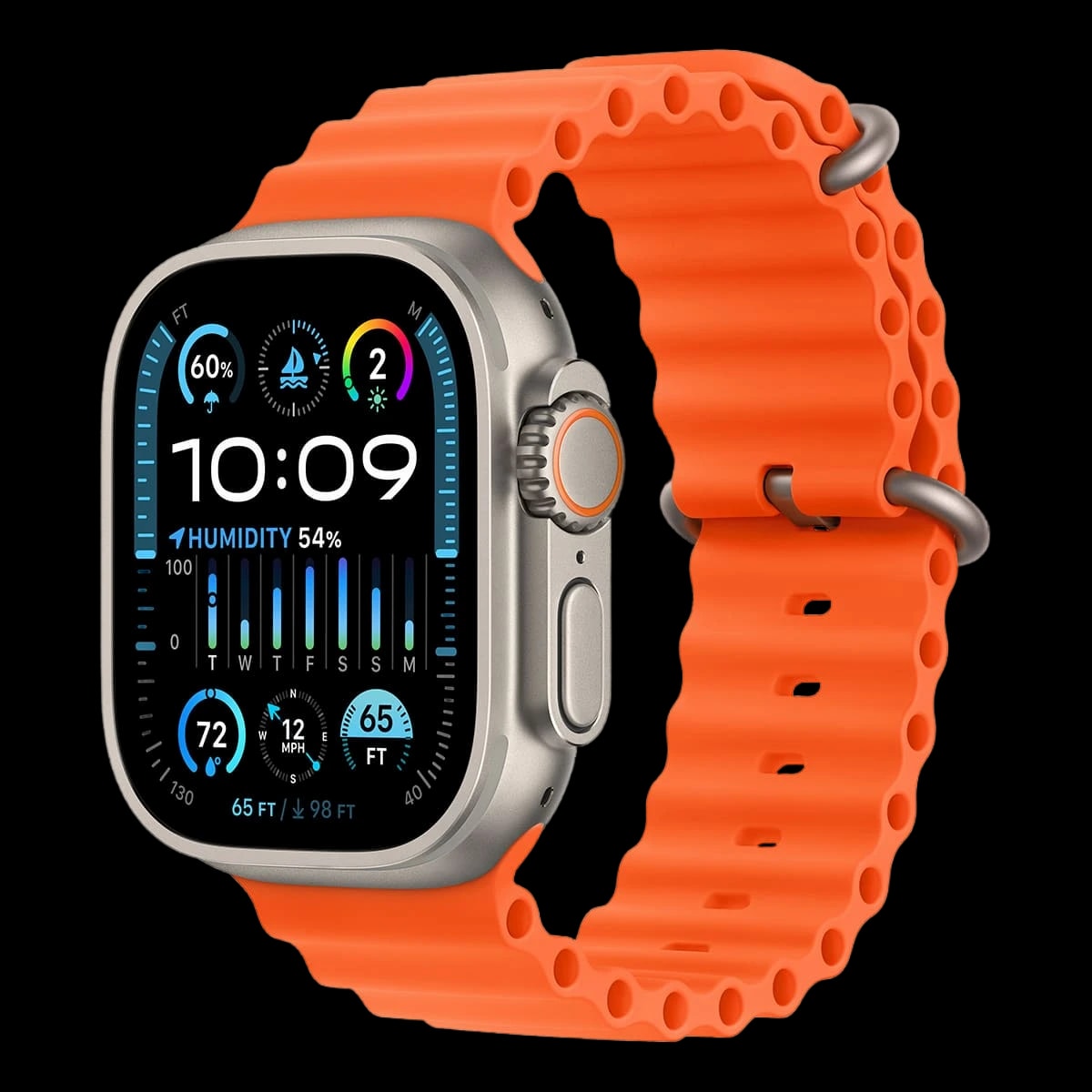 Apple Watch Ultra 2 (2023), 49 мм корпус из титана цвета «Natural», ремешок Ocean Band цвета «Orange»