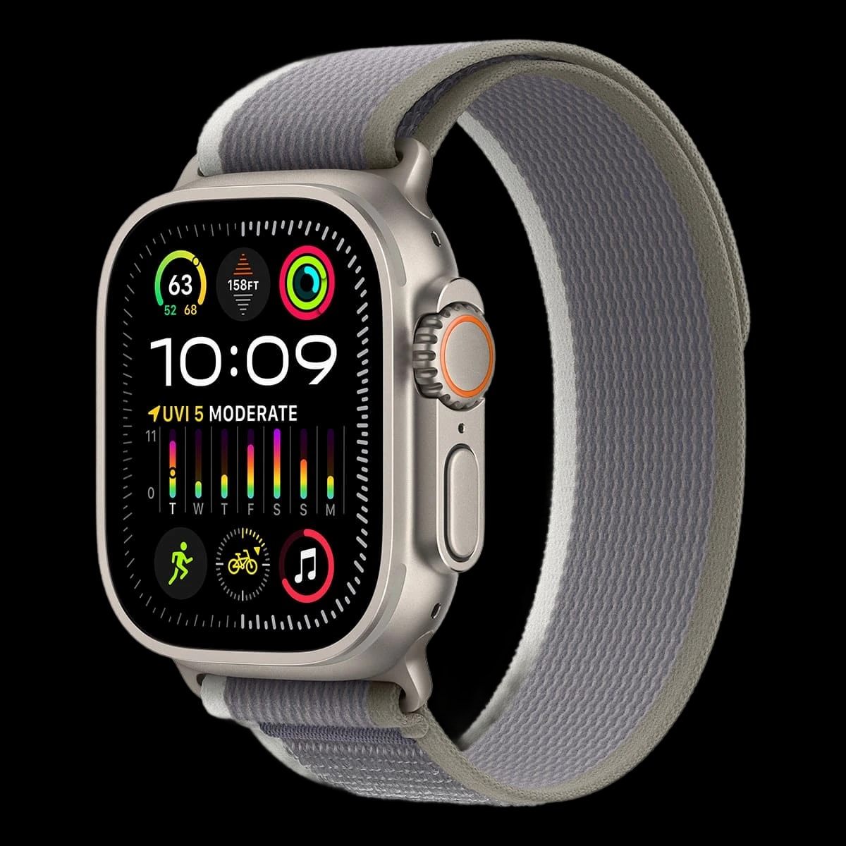 Apple Watch Ultra 2 (2023), 49 мм корпус из титана цвета «Natural», ремешок Trail Loop размера M/L цвета «Green/Gray»