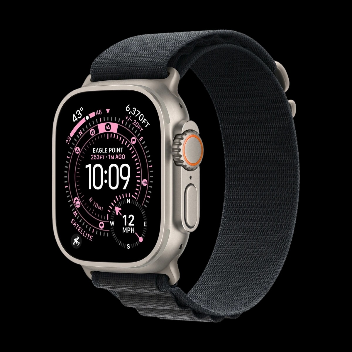 Apple Watch Ultra 3 (2025), 49 мм корпус из титана цвета «Natural», ремешок Alpine Loop размера L цвета «Black»